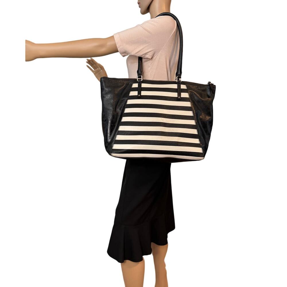 Banana Republic Black and White Leather Stripe Large Hobo Tote